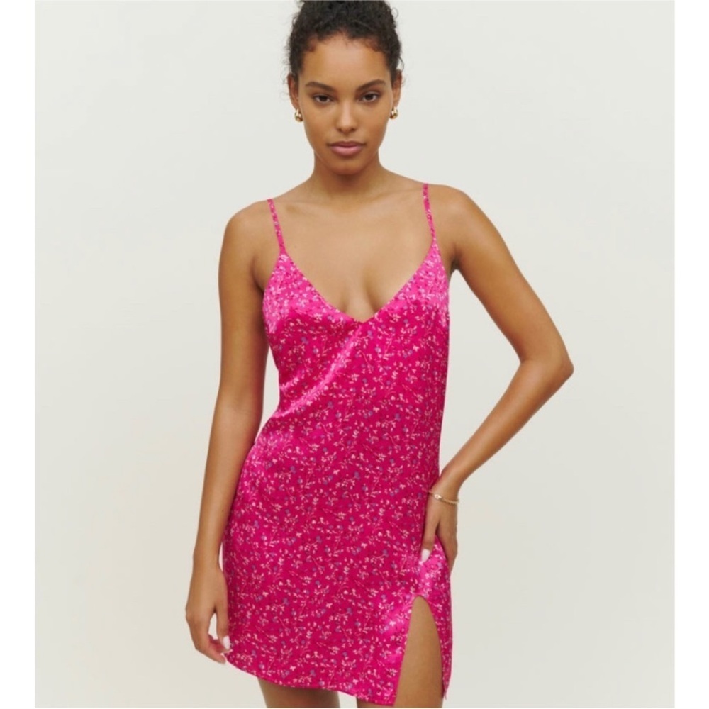 Reformation Ballard silk pink floral sleeveless mini slip dress XS